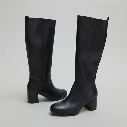 Bottes hautes &agrave; talons en cuir noir | ARMINA | Jonak