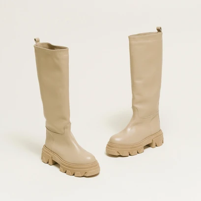 Bottes &agrave; semelles crant&eacute;es en cuir grain&eacute; beige | ROCKET | Jonak