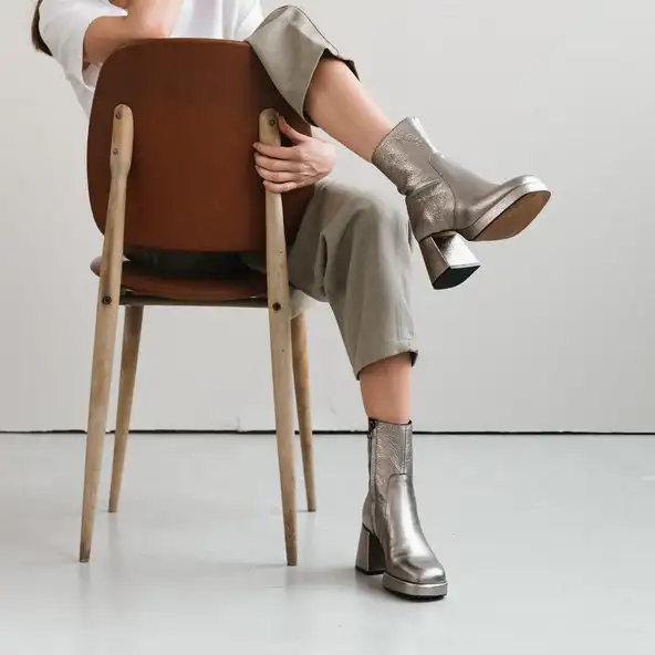 Bottines &agrave; plateformes en cuir craquel&eacute; argent | BRIGAND | Jonak