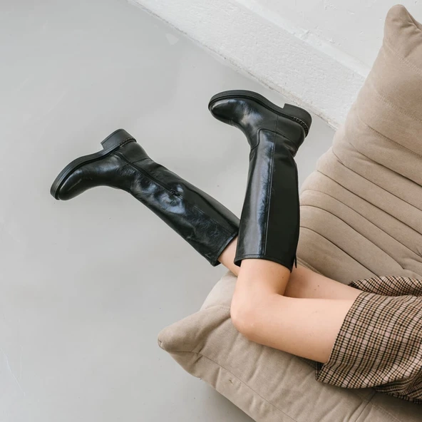 Bottes plates en cuir noir | AMODE | Jonak