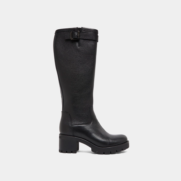 Bottes &agrave; semelles crant&eacute;es et boucles en cuir grain&eacute; noir | MIDAS | Jonak