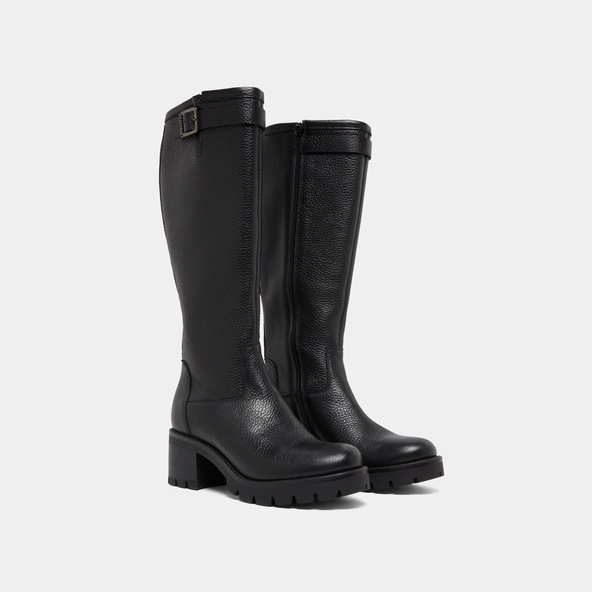 Bottes &agrave; semelles crant&eacute;es et boucles en cuir grain&eacute; noir | MIDAS | Jonak