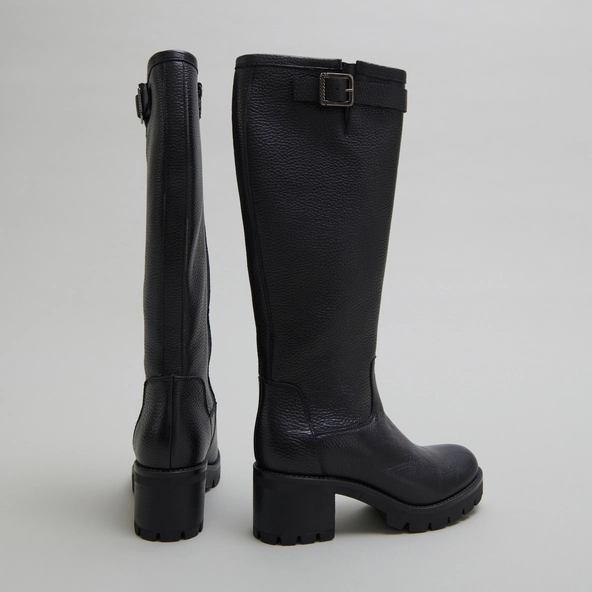 Bottes &agrave; semelles crant&eacute;es et boucles en cuir grain&eacute; noir | MIDAS | Jonak