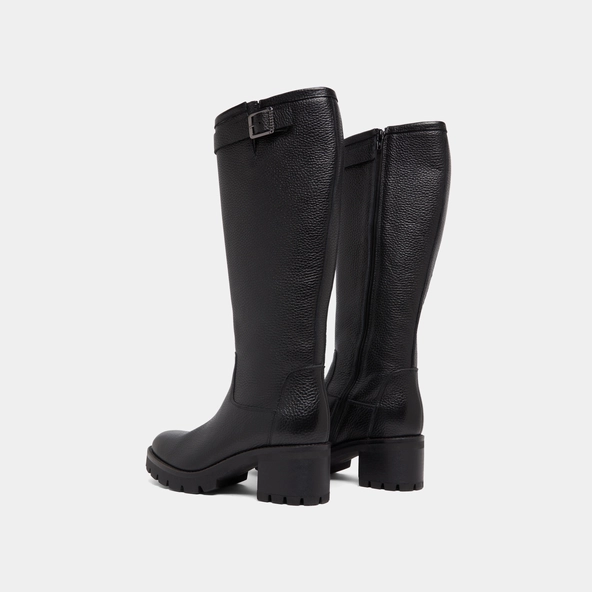 Bottes &agrave; semelles crant&eacute;es et boucles en cuir grain&eacute; noir | MIDAS | Jonak