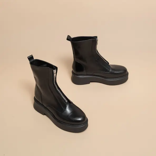 Bottines &agrave; plateformes et fermetures &eacute;clair en cuir noir | ALBERT | Jonak