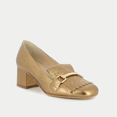 Mocassins à talons avec mors et pattes frangées en cuir bronze | VALVI | Jonak