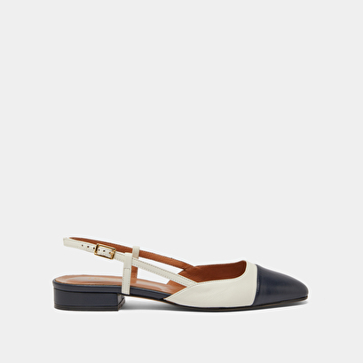 Ballerines ouvertes en cuir marine et écru | DHAPOU | Jonak