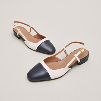 Ballerines ouvertes en cuir marine et écru | DHAPOU | Jonak