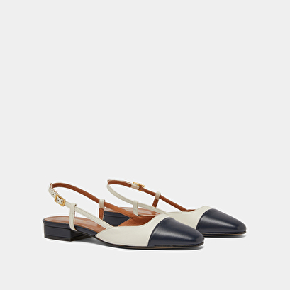 Ballerines ouvertes en cuir marine et écru | DHAPOU | Jonak