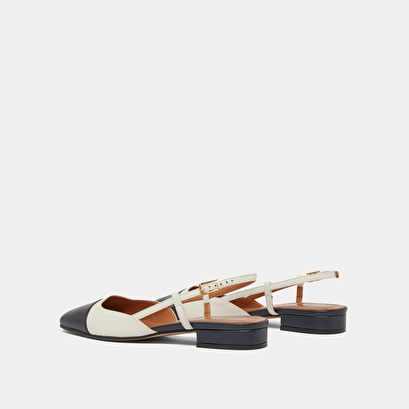 Ballerines ouvertes en cuir marine et écru | DHAPOU | Jonak