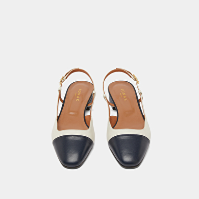 Ballerines ouvertes en cuir marine et écru | DHAPOU | Jonak