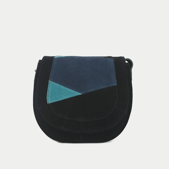 Sac à rabat en velours noir et bleu | Jonak