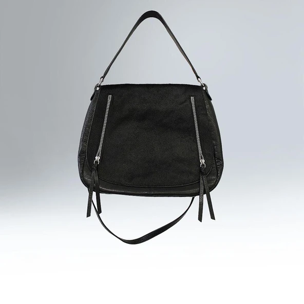 Sac Rachel en cuir noir et façon poulain | Jonak