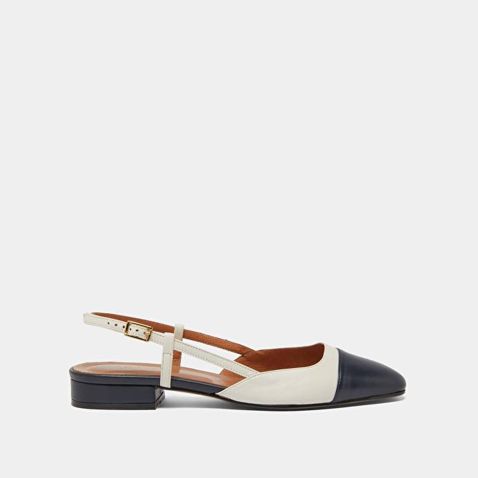 Ballerines ouvertes en cuir marine et écru | DHAPOU | Jonak