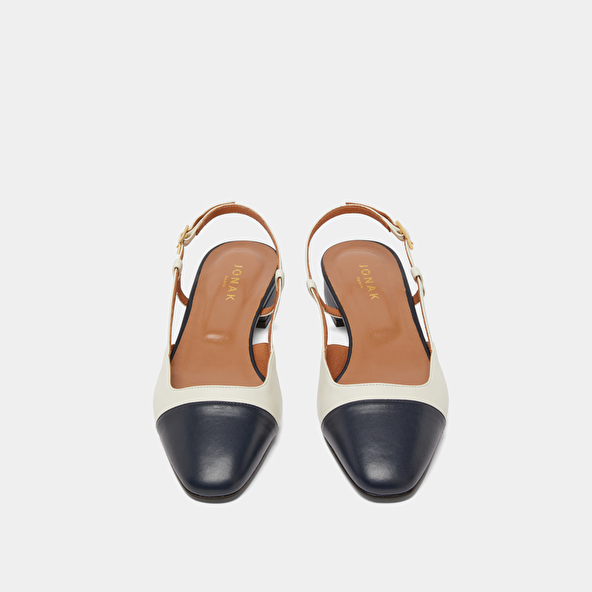 Ballerines ouvertes en cuir marine et écru | DHAPOU | Jonak