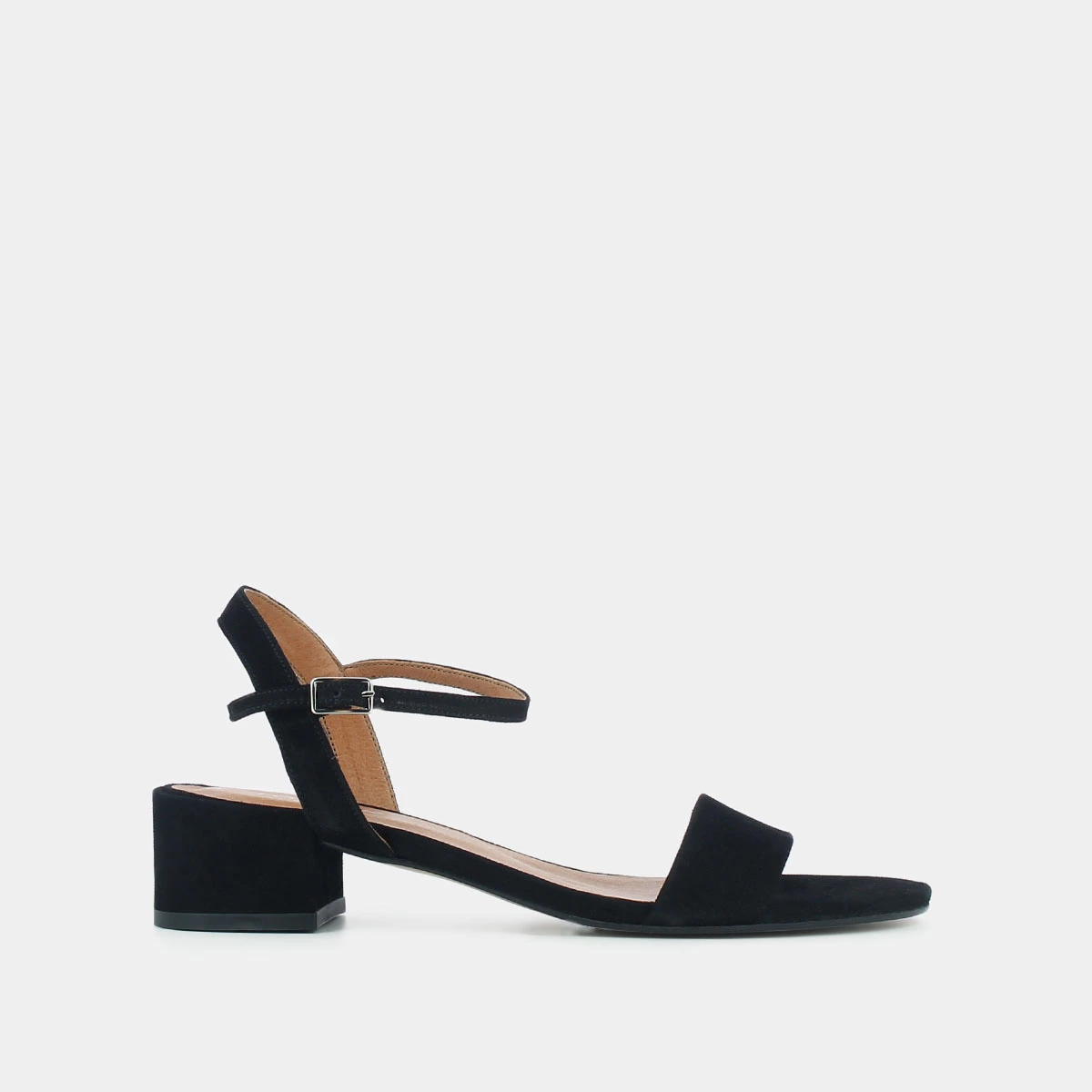 Sandales à talons carrés en velours noir | VIA | Jonak
