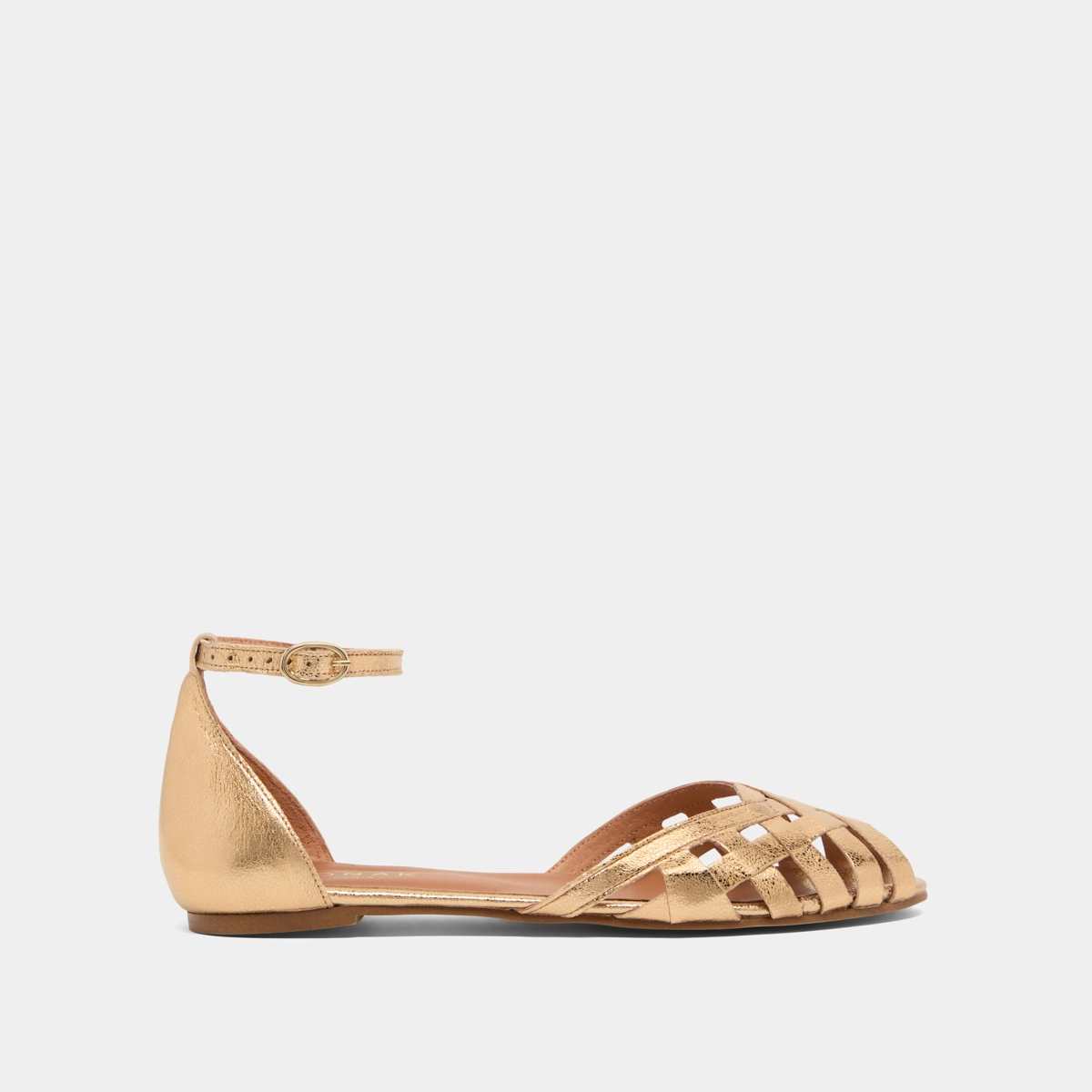 Sandales plates en cuir craquel&eacute; or | DOO | Jonak
