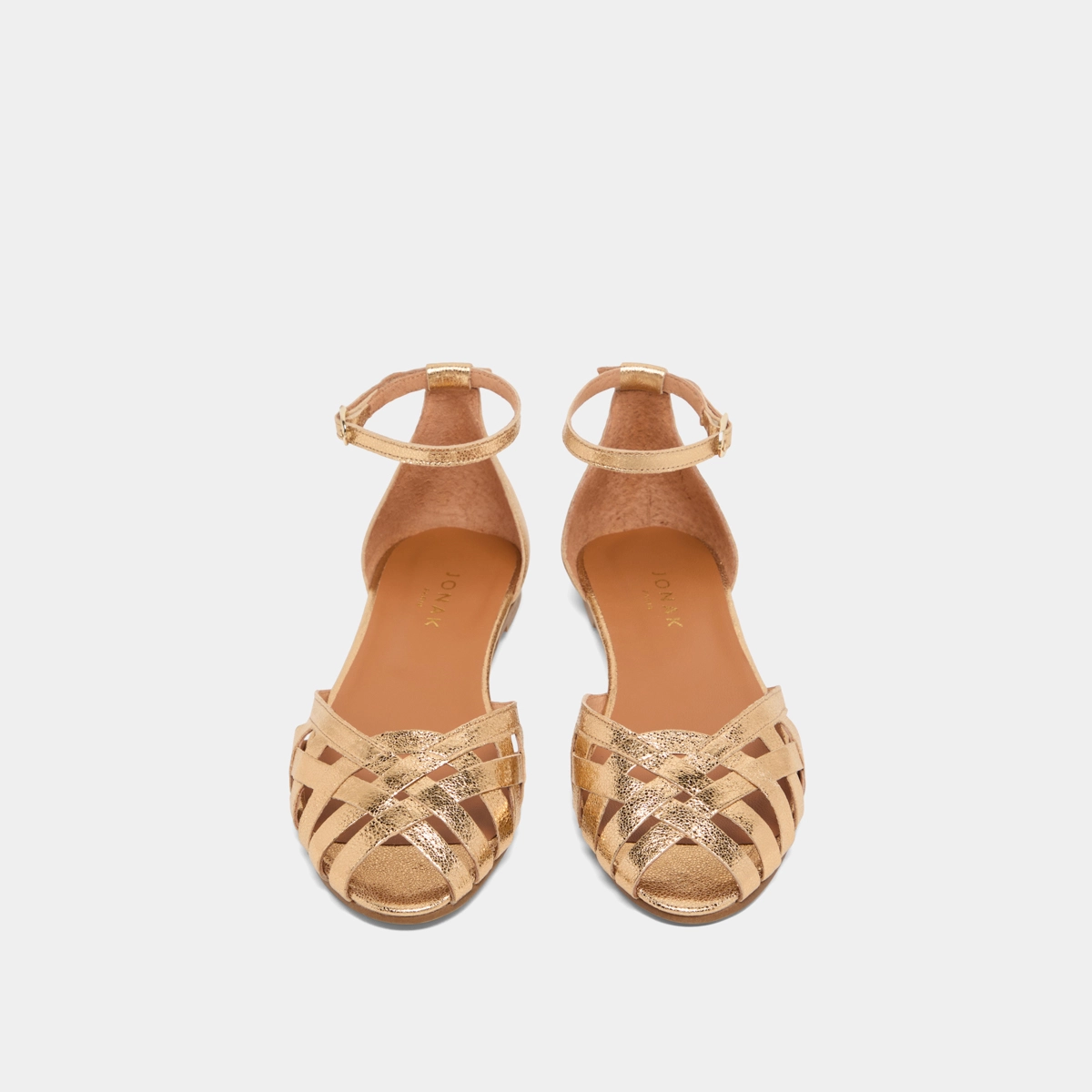 Sandales plates en cuir craquel&eacute; or | DOO | Jonak