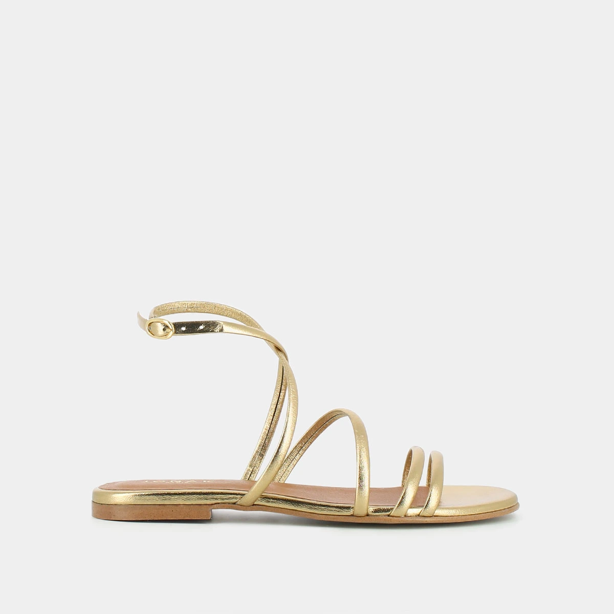 Sandales plates à brides et lanières en cuir métallisé platine | APOLLINE | Jonak