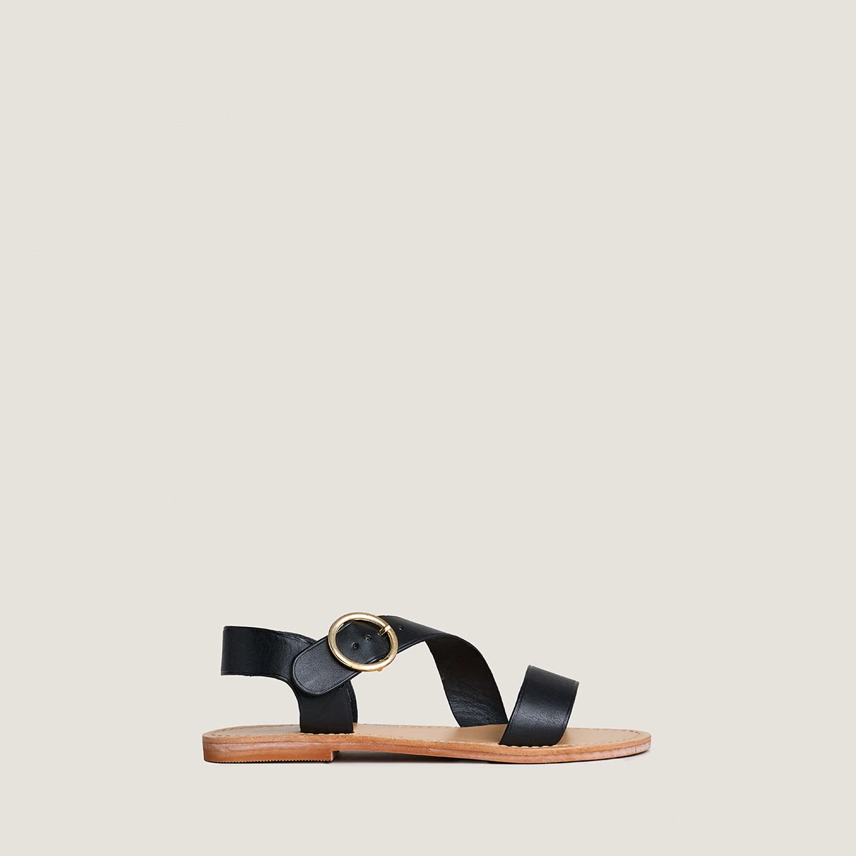 Sandales asym&eacute;triques en cuir noir | WABLO | Jonak