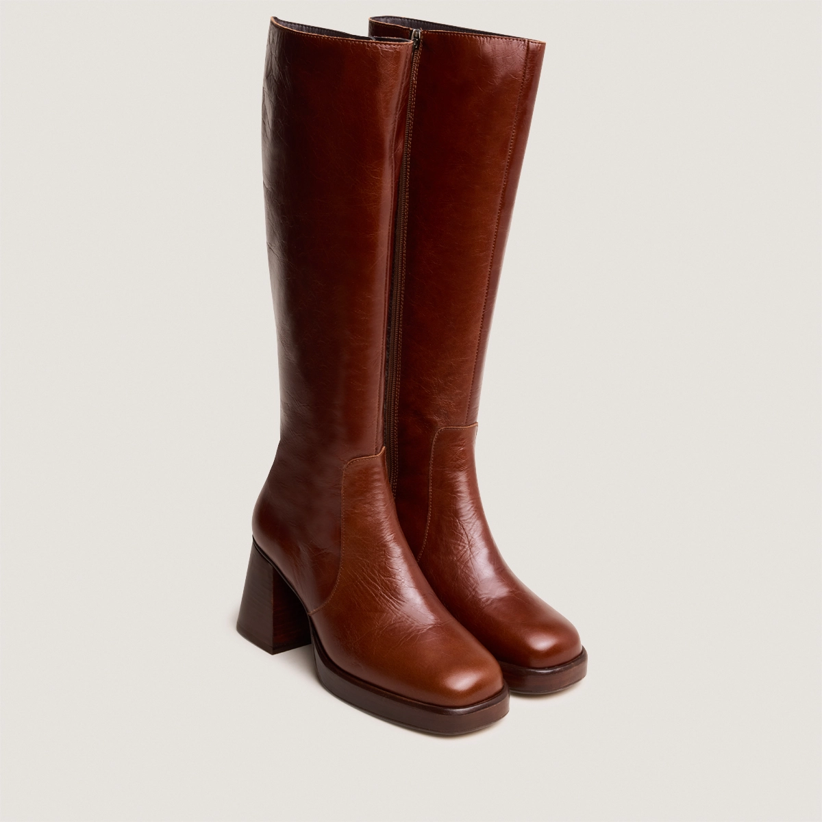 Bottes à plateformes en cuir vieilli marron | BETINA | Jonak