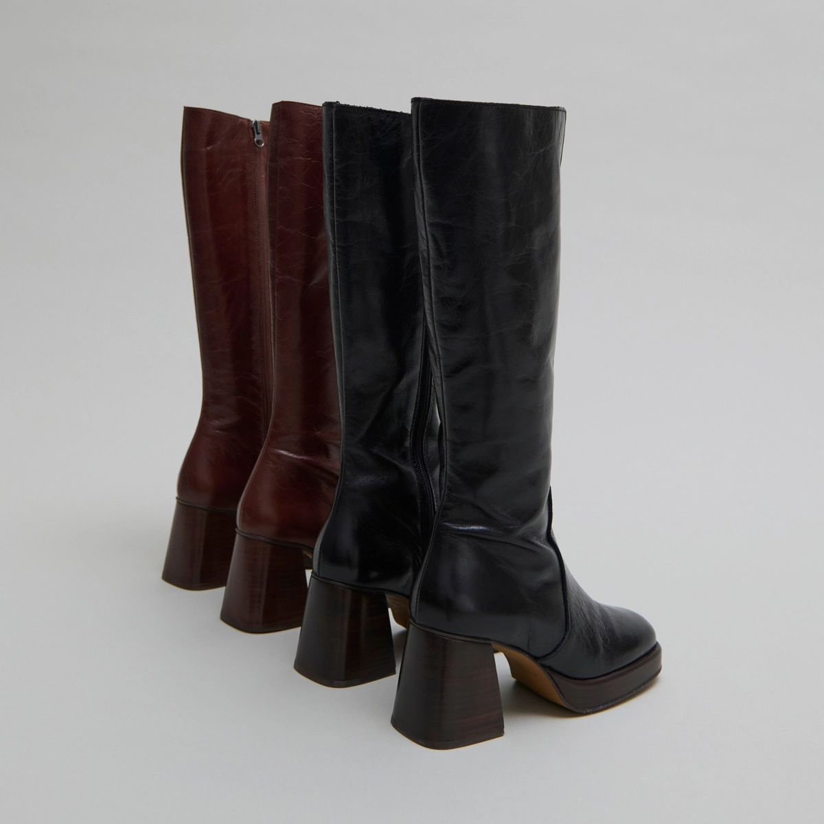 Bottes à plateformes en cuir vieilli marron | BETINA | Jonak