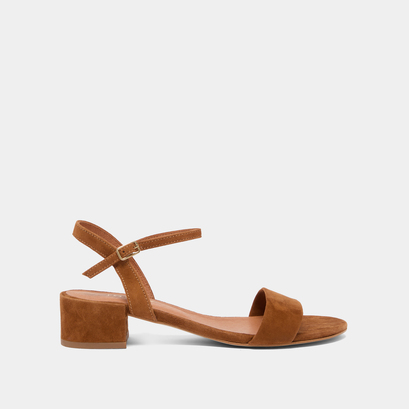 Sandales à talons carrés en velours cognac | VIA | Jonak
