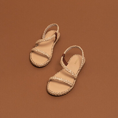 Sandales à brides asymétriques en raphia beige | WINNER | Jonak