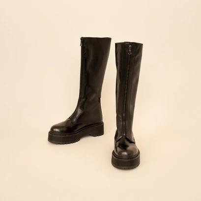 Bottines &agrave; plateformes et fermetures frontales en cuir noir | RALPH | Jonak
