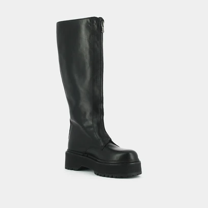 Bottines &agrave; plateformes et fermetures frontales en cuir noir | RALPH | Jonak