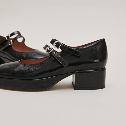 Babies à talons et brides en cuir brillant noir | VICTORIA | Jonak