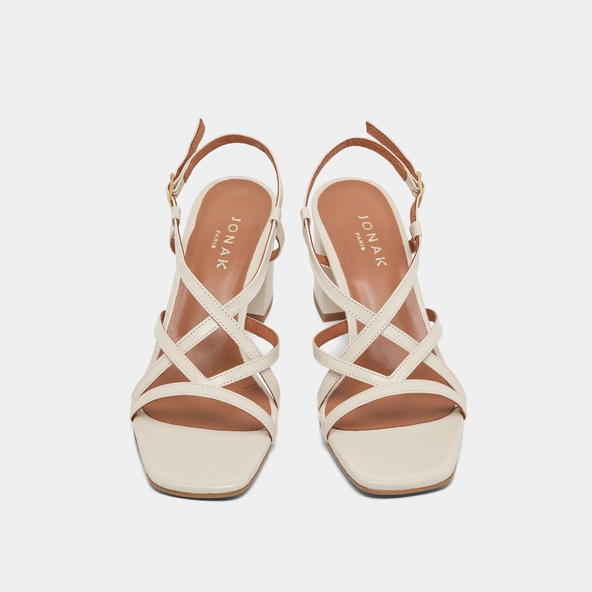 Sandales à talons et brides en cuir vieilli écru | VERLAINE | Jonak