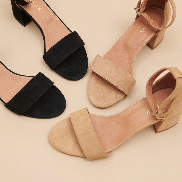 Sandales à talons carrés en velours camel | VERDI | Jonak