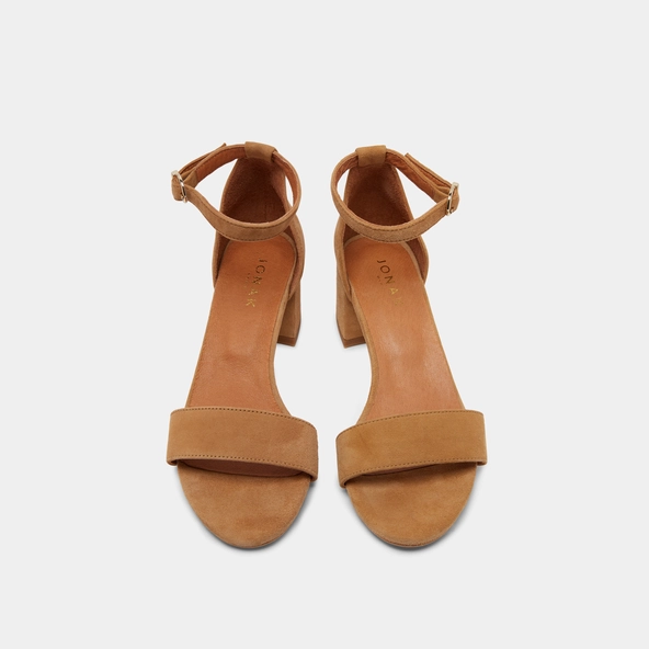 Sandales à talons carrés en velours camel | VERDI | Jonak