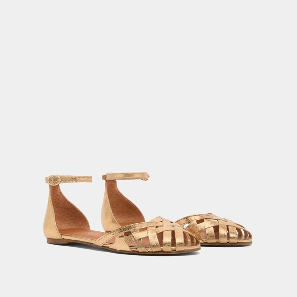 Sandales plates en cuir craquel&eacute; or | DOO | Jonak