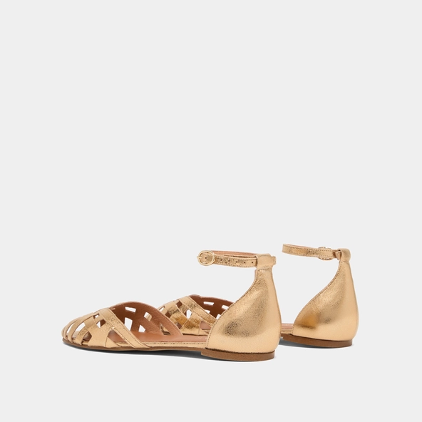 Sandales plates en cuir craquel&eacute; or | DOO | Jonak