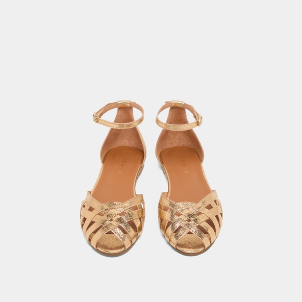 Sandales plates en cuir craquel&eacute; or | DOO | Jonak