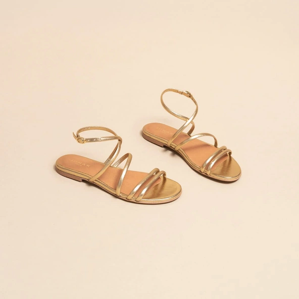 Sandales plates à brides et lanières en cuir métallisé platine | APOLLINE | Jonak