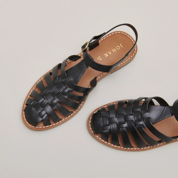 Sandales Compensées Jonak Cuir Noir - Taille 38, Occasion Déjà Portées