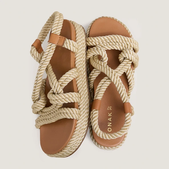 Sandales à brides entrecroisées en corde beige | WAEL | Jonak