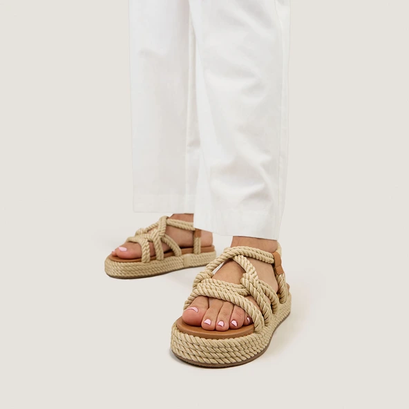 Sandales à brides entrecroisées en corde beige | WAEL | Jonak