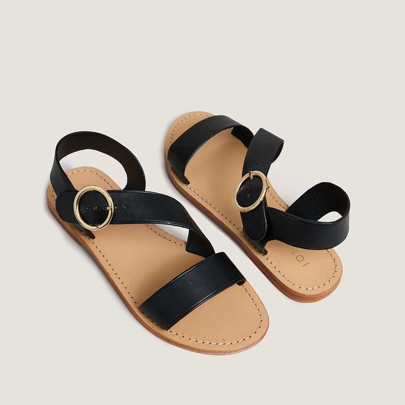 Sandales asym&eacute;triques en cuir noir | WABLO | Jonak