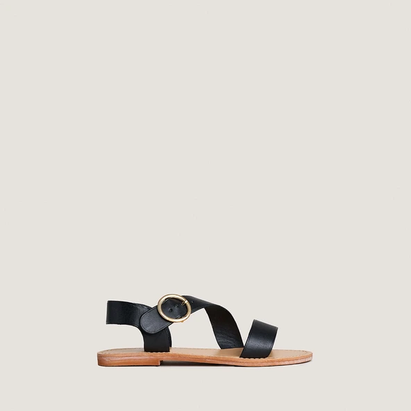 Sandales asym&eacute;triques en cuir noir | WABLO | Jonak