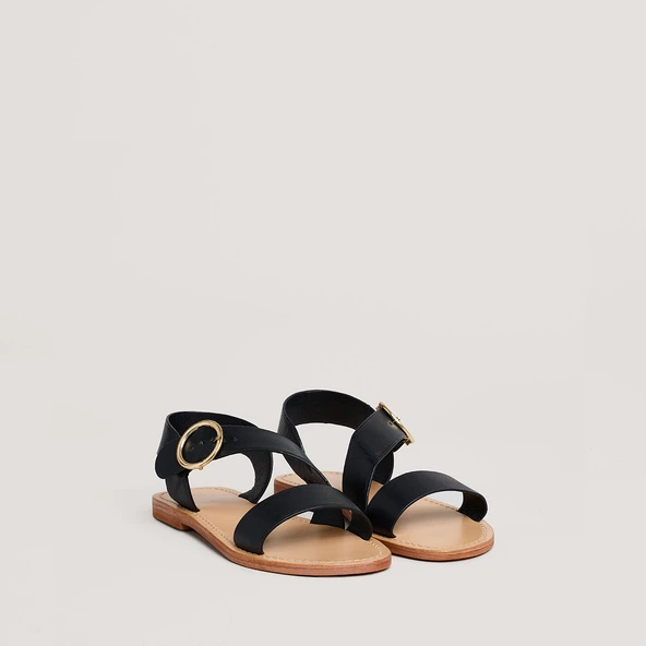 Sandales asym&eacute;triques en cuir noir | WABLO | Jonak