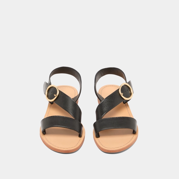Sandales asym&eacute;triques en cuir noir | WABLO | Jonak