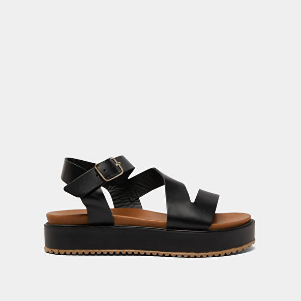 Sandales à plateformes et lanières en cuir noir | ISAURE | Jonak