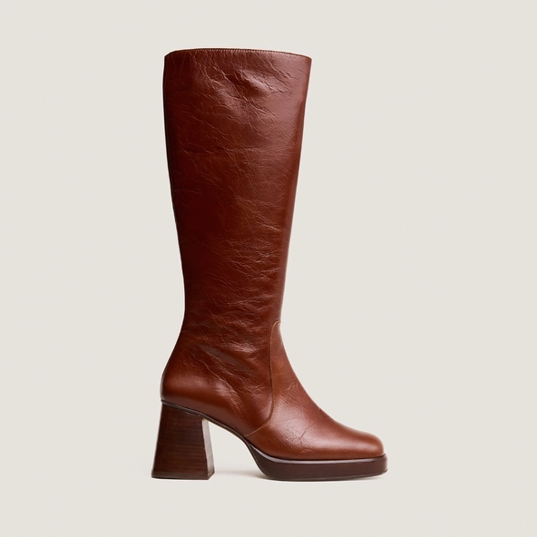 Bottes à plateformes en cuir vieilli marron | BETINA | Jonak