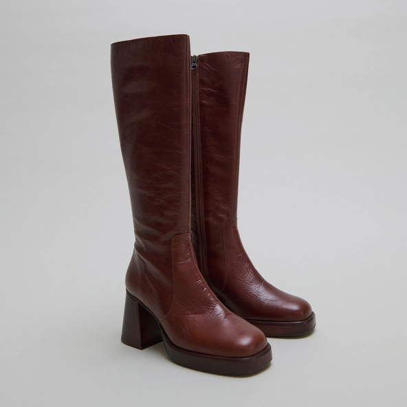 Bottes à plateformes en cuir vieilli marron | BETINA | Jonak