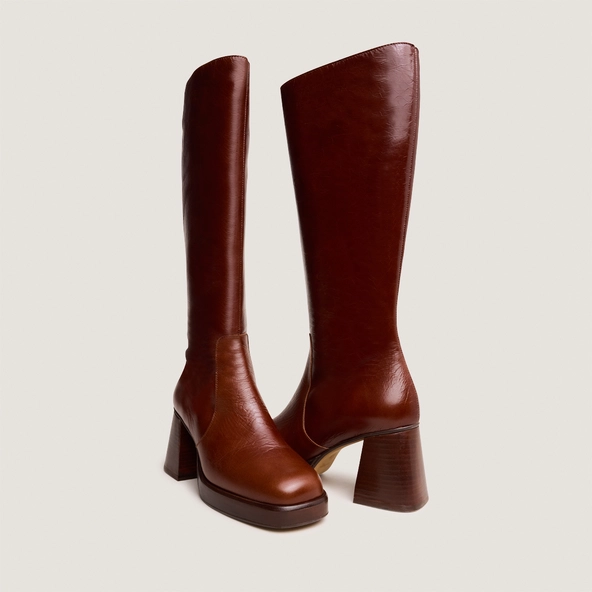 Bottes à plateformes en cuir vieilli marron | BETINA | Jonak