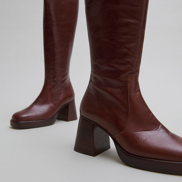 Bottes à plateformes en cuir vieilli marron | BETINA | Jonak